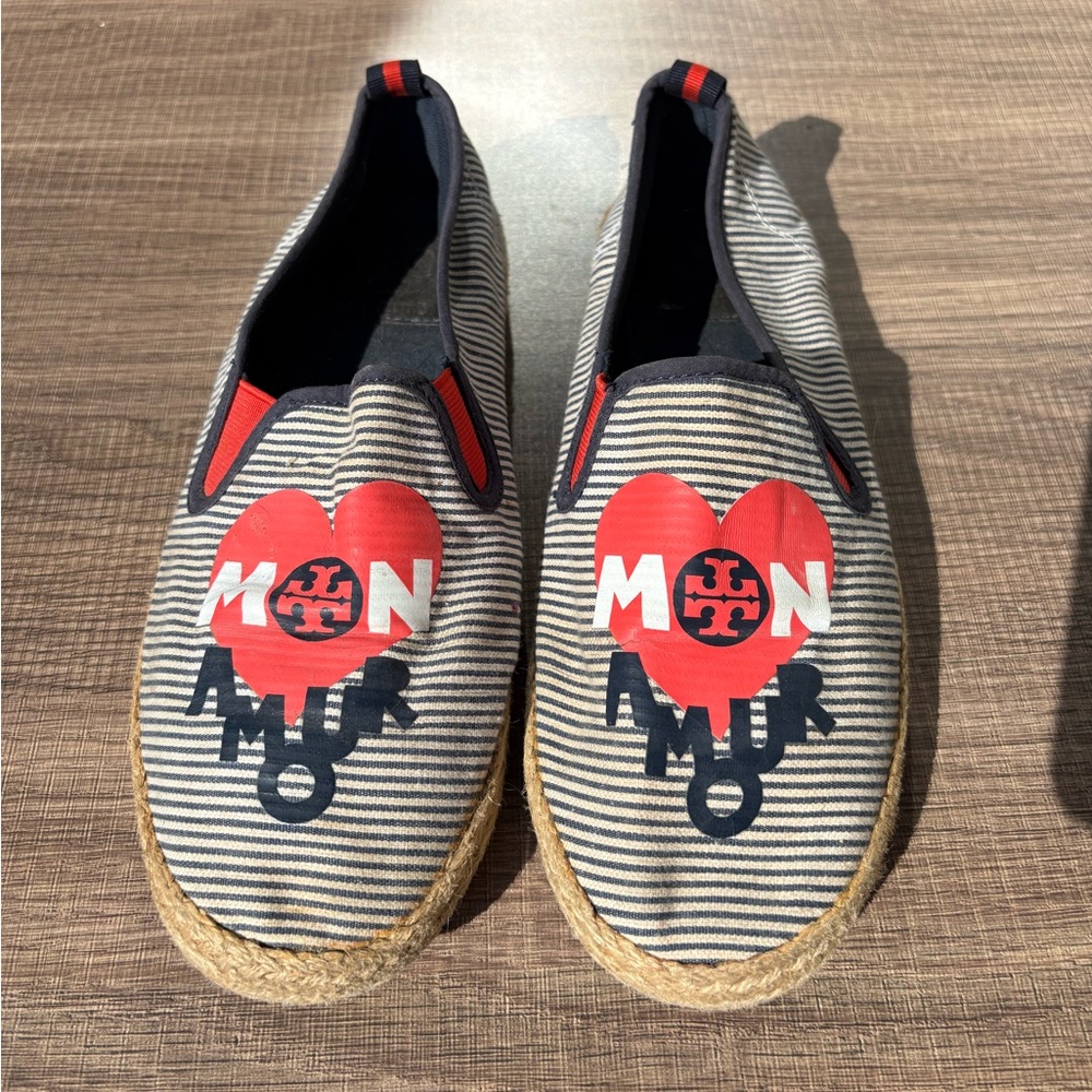 Tory Burch Heart Striped Espadrille Flats - Mon Amour